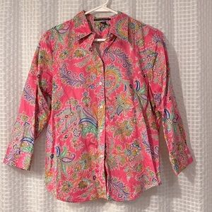 Petite Medium Ralph Lauren 3/4 sleeve Button Shirt Blouse